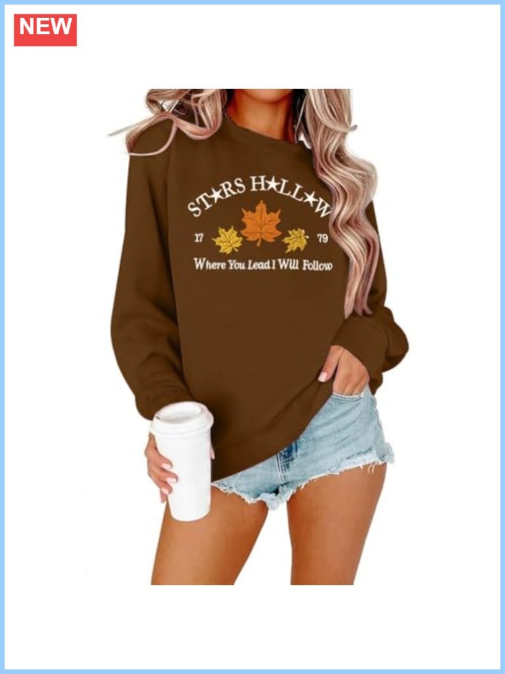 Women's Crewneck Sweatshirt Fall Leaf Graphic Drop Shoulder Pullover Top